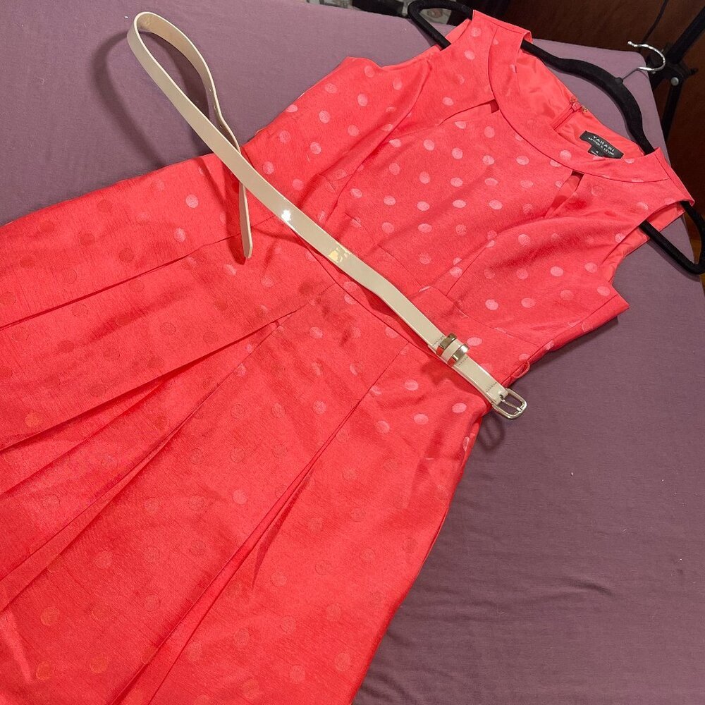 Tahari Arthur S. Levine pink sleeveless dress with polka dots - size 4